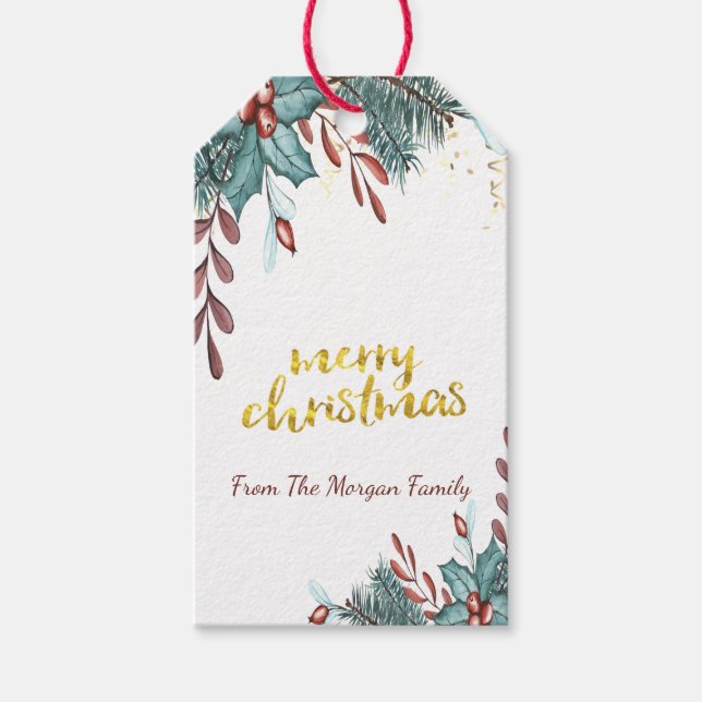 Etiquetas Para Regalos Elegante Navidad, Acebo (Anverso)