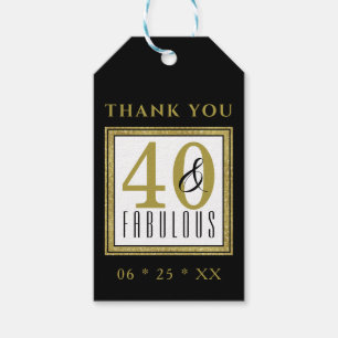 Etiquetas Para Regalos Elegante Oro Negro 40 cumpleaños Gracias