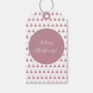Etiquetas Para Regalos Elegante Patrón de árbol de Navidad rosa ocino