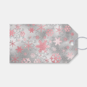 Etiquetas Para Regalos Elegante patrón de copos de nieve de Navidades ros