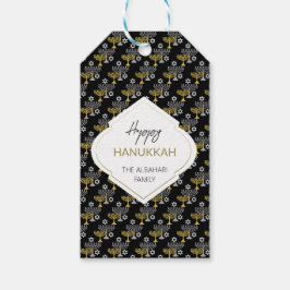 Etiquetas Para Regalos Elegante patrón de vacaciones de Hanukkah en oro
