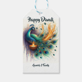 Etiquetas Para Regalos Elegante Peacock acuarela Diwali