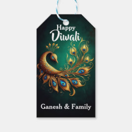 Etiquetas Para Regalos Elegante Peacock En El Diwali De Fondo Verde