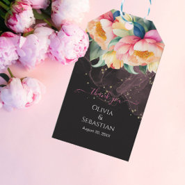 Etiquetas Para Regalos Elegante Peony Watercolor en negro | BODA