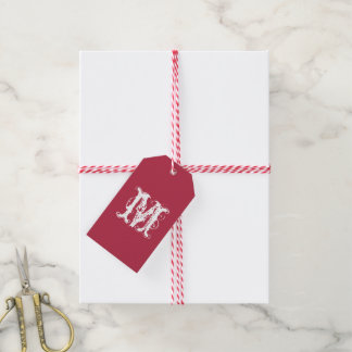 Etiquetas Para Regalos Elegante Personalizado Monograma rojo y blanco