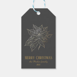 Etiquetas Para Regalos Elegante Poinsettia de contorno dorado sobre fondo