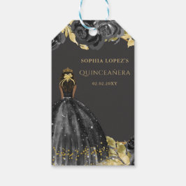 Etiquetas Para Regalos Elegante Princesa Floral de Oro Negro Quinceanera