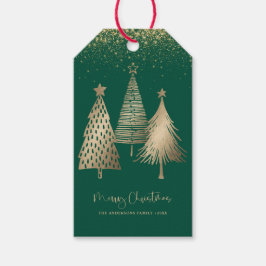 Etiquetas Para Regalos Elegante Purpurina de árbol de Navidad dorado Niev