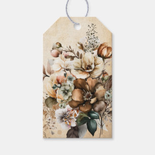 Etiquetas Para Regalos Elegante ramo floral boho vintage de crema y marró