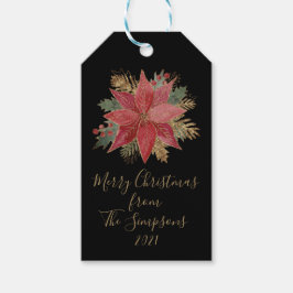 Etiquetas Para Regalos Elegante Red Gold Poinsettia Merry Christmas Black