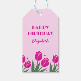 Etiquetas Para Regalos Elegante retro Tulip Floral Aniversario rosa