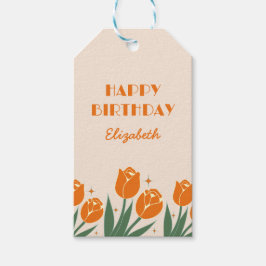 Etiquetas Para Regalos Elegante retro Tulip Floral Naranja Cumpleaños