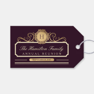 Etiquetas Para Regalos Elegante Reunión Anual de Familia Gold Borgoña Fav