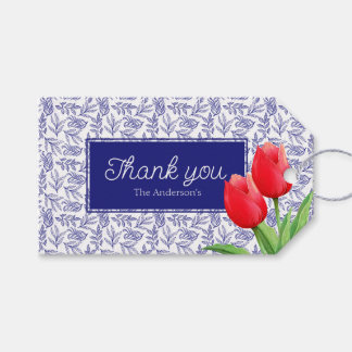 Etiquetas Para Regalos Elegante Rojo Tulipanes Primavera Azul Floral