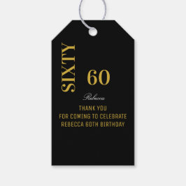 Etiquetas Para Regalos Elegante Script Cumpleaños Black & Gold Gracias