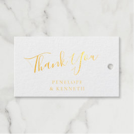 Etiquetas Para Regalos Elegante Script White Custom Wedding Gracias Oro