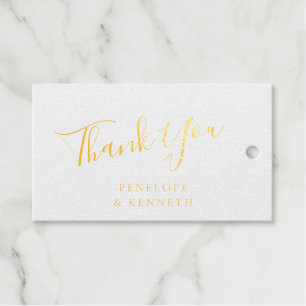 Etiquetas Para Regalos Elegante Script White Custom Wedding Gracias Oro