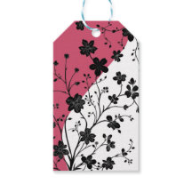 Elegante silueta floral negra sobre rosa y blanco