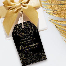 Etiquetas Para Regalos Elegante Sketch floral negro y dorado Quinceanera