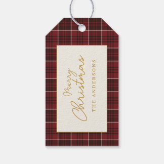 Etiquetas Para Regalos Elegante Tartán Escocés Rojo Navidad