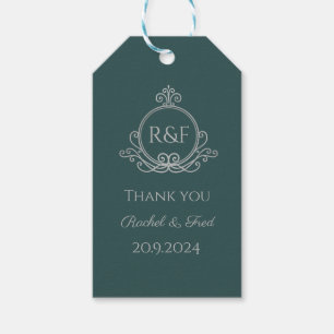 Etiquetas Para Regalos Elegante verde caligrafía plateada Boda Gracias