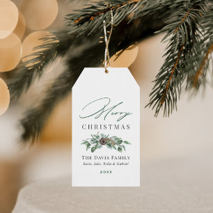 Etiquetas Para Regalos Elegante Verde Navidad Nombre de la Familia