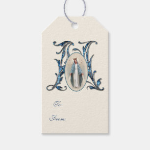 Etiquetas Para Regalos Elegante Virgen Religiosa María Católica Azul
