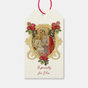 Etiquetas Para Regalos Elegante Virgen Religiosa María Jesús Roses Rojos