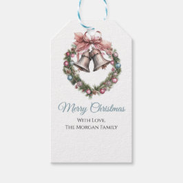 Etiquetas Para Regalos Elegante Wreath Bell & Pink Ribbon