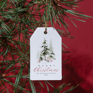 Etiquetas Para Regalos Elegantes árboles de pino en acuarela Navidad pers