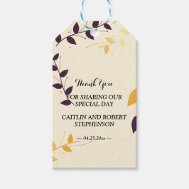 Etiquetas Para Regalos Elegantes hojas doradas púrpura gracias