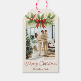 Etiquetas Para Regalos Elegantes Navidades Holly y Red Bow -