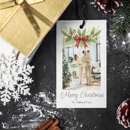 Etiquetas Para Regalos Elegantes Navidades Holly y Red Bow -