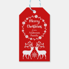 Etiquetas Para Regalos Elegantes renos con marco floral Navidades rojos