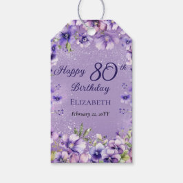 Etiquetas Para Regalos Elegantes violetas moradas florales 80 cumpleaños