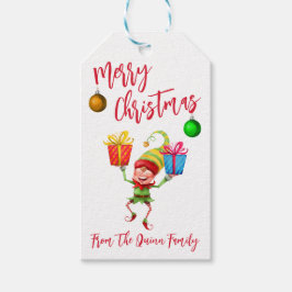 Etiquetas Para Regalos Elfo de Santa con regalos Feliz Navidad