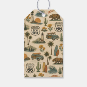 Etiquetas Para Regalos Encanto Costero Retro de la Ruta 66 de California