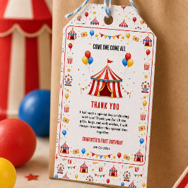 Etiquetas Para Regalos Entrada de circo rojo moderno para cumpleaños núme