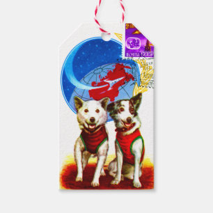 ETIQUETAS PARA REGALOS ERA ESPACIAL RETRA (PERROS DEL ASTRONAUTA DEL