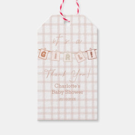 Etiquetas Para Regalos Es un Chica Cute Brown Gingham Notedry Baby Shower