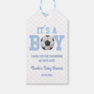 Etiquetas Para Regalos ¡Es un chico! Baby Shower de Blue Soccer Ball