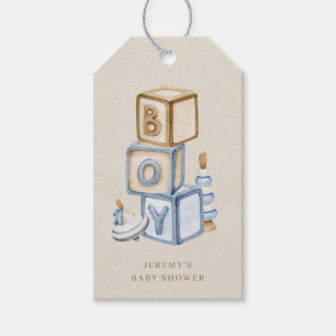 Etiquetas Para Regalos Es un niño Blue Boho Bloques y Juguetes de Madera