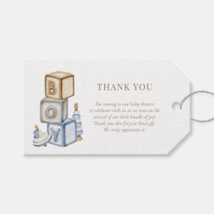 Etiquetas Para Regalos Es un niño Blue Boho Bloques y Juguetes Gracias