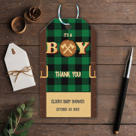 Etiquetas Para Regalos Es un niño Rustic Lumberjack Flannel Baby Shower I