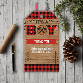 Etiquetas Para Regalos Es un niño Rustic Wood Plaid Baby Shower