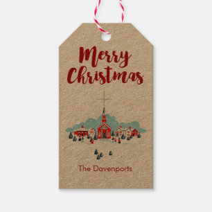Etiquetas Para Regalos Escena de invierno con una estrella de la Iglesia 