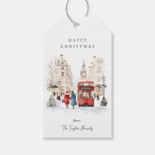 Etiquetas Para Regalos Escena de la ciudad de Londres Navidad Acuarela