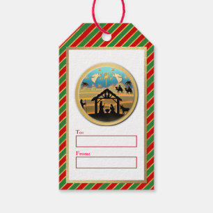 Etiquetas Para Regalos Escena de la Natividad de Jesús Bebé Feliz Navidad