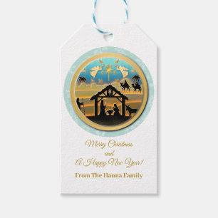 Etiquetas Para Regalos Escena de la Natividad de Navidad Niño Jesús en el