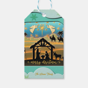 Etiquetas Para Regalos Escena de la Natividad de Navidad Niño Jesús en el